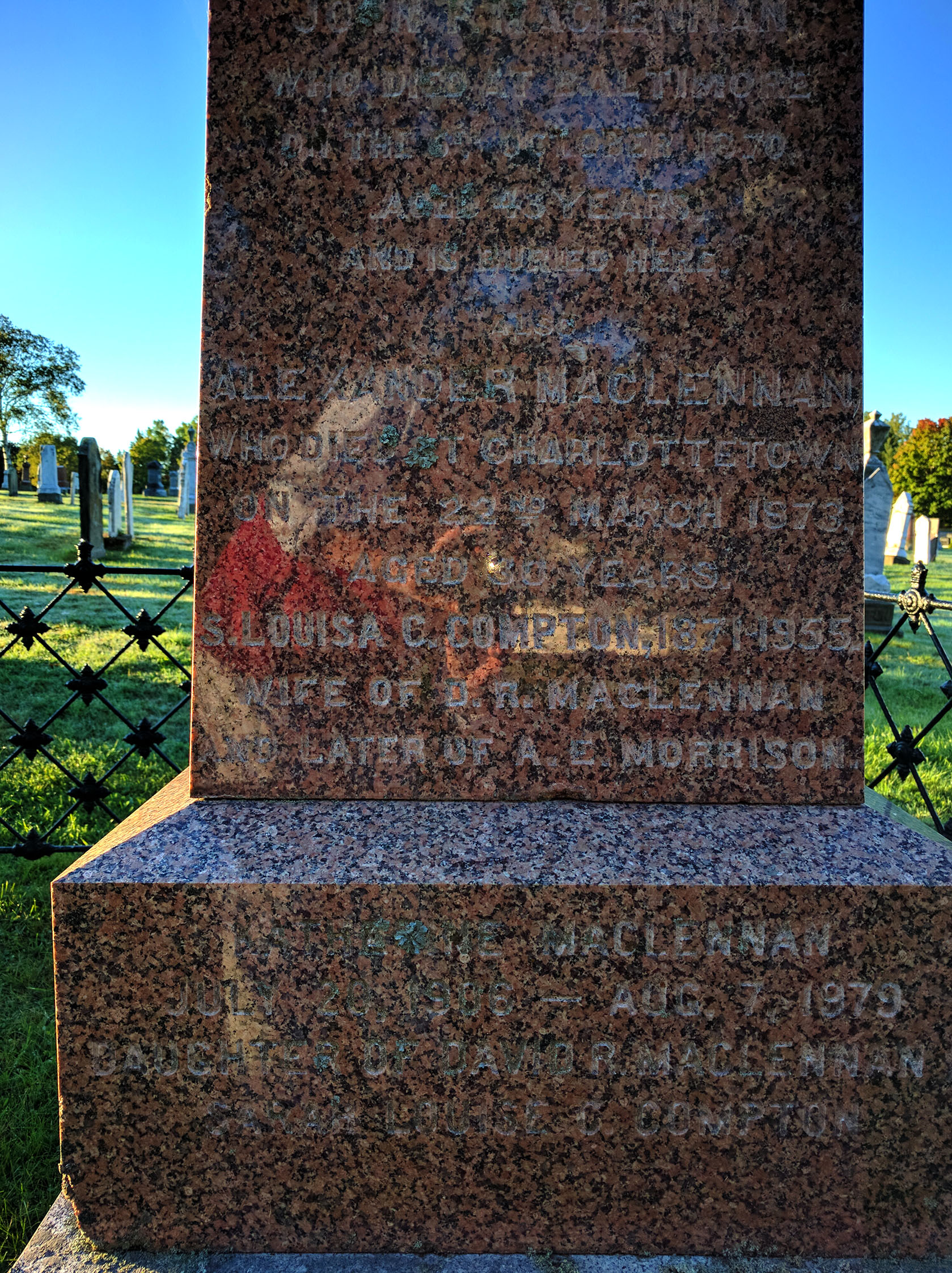 Photo of headstones/John R MacLennan d1870 MI St Johns Belfast PEI 
